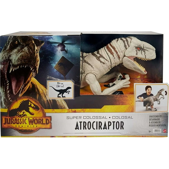 Mattel Jurassic World Super Colossal Atrociraptor Action Figure, 3-ft Long Dinosaur Toy with Eating Feature