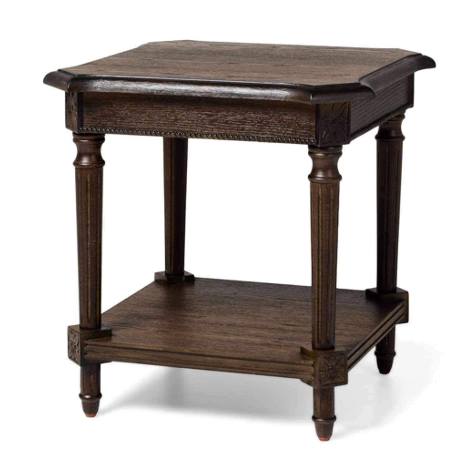 Maven Lane Pullman Traditional Square Wooden Side Table in Antiqued Brown Finish