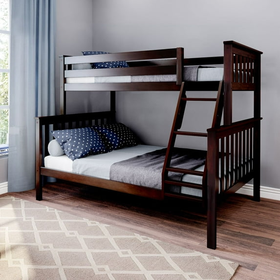 Max & Lily Bunk Bed Twin over Full Size, Solid Wood Bunk Beds with Ladder for Kids