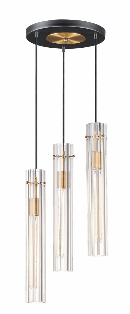 Maxim 16123CLBKAB 13 in. Flambeau 3 Light Black & Antique Brass Chandelier Ceiling Light