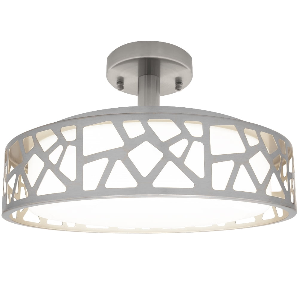 Maxxima 14 in. Decorative LED Semi-Flush Mount Ceiling Light, Dimmable, 3000K Warm White, 1400 Lumens, Satin Nickel