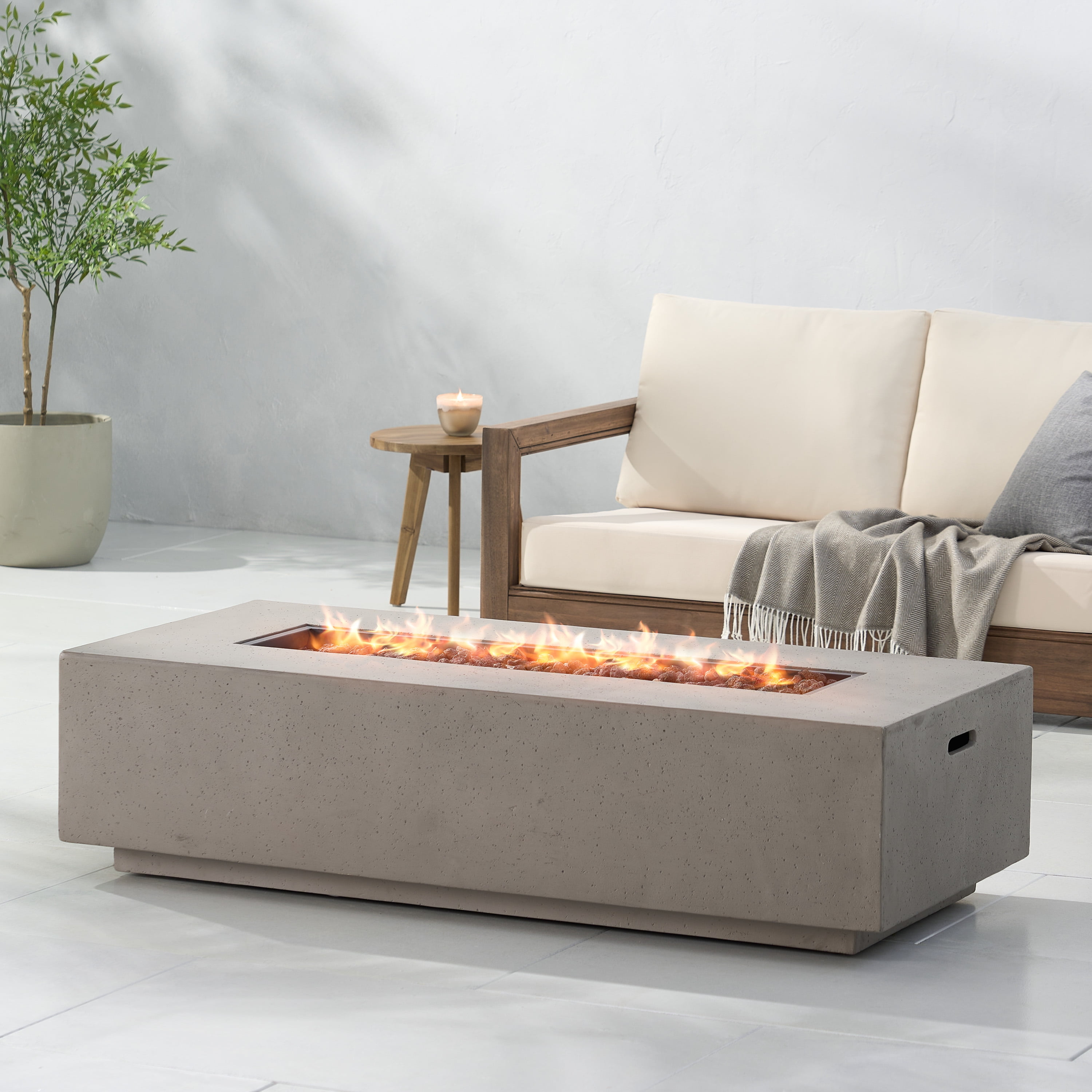 Mayfair Lightweight Concrete Outdoor 50,000 BTU Rectangular Fire Pit (No Tank Holder), Light Gray