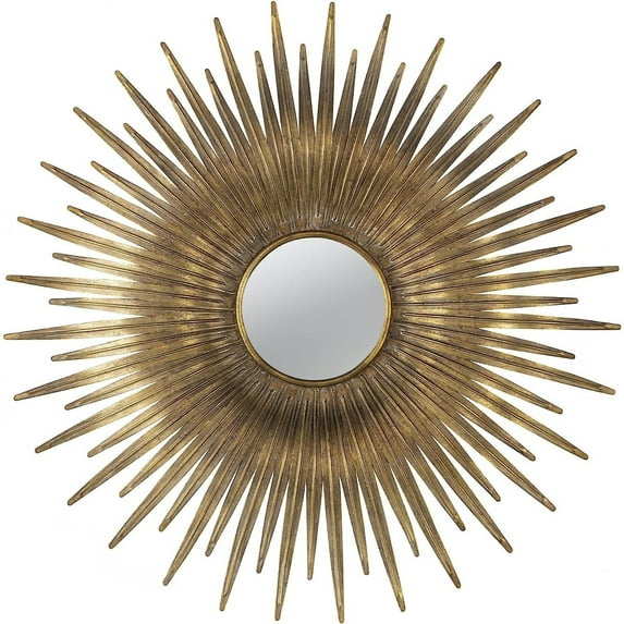 28 Inch Round Wall Mirror - Gold Sunburst Accent Mirror for Living Room Decor