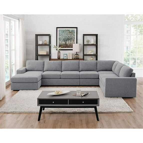 Ergode Tifton Light Gray Linen 7 Seat Reversible Modular Sectional Sofa Chaise