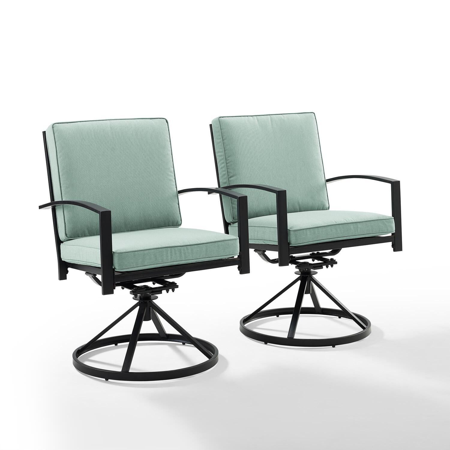 Crosley Furniture Kaplan Fabric Outdoor Swivel Chair Set in Green (Set of 2)