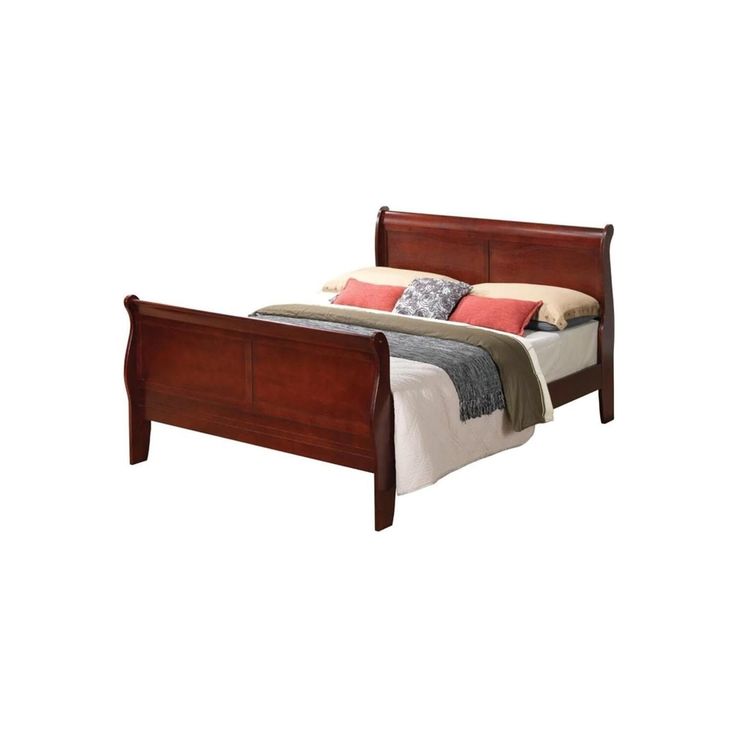 Maykoosh French Flair Bed in Elegant Cherry Finish, Showcasing a Classic Sleigh DesigN, Modern Low-Profile Bed for All Bedrooms-Size:Full