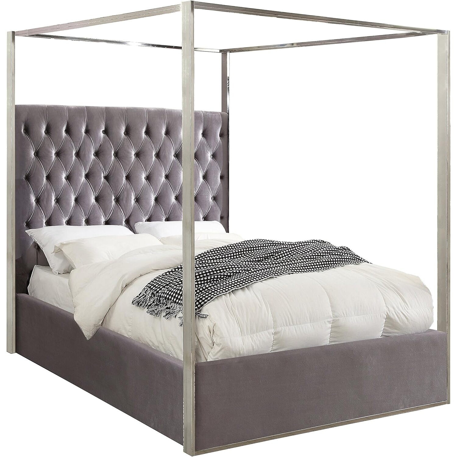 Porter Grey Velvet Queen Bed-Color:Grey Velvet,Style:Contemporary