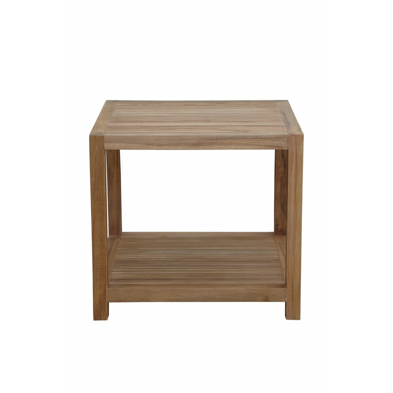 Rustic Teak Side Table - 22" Square Patio Table, Drinks & Snacks, Sturdy Outdoor Accent Table