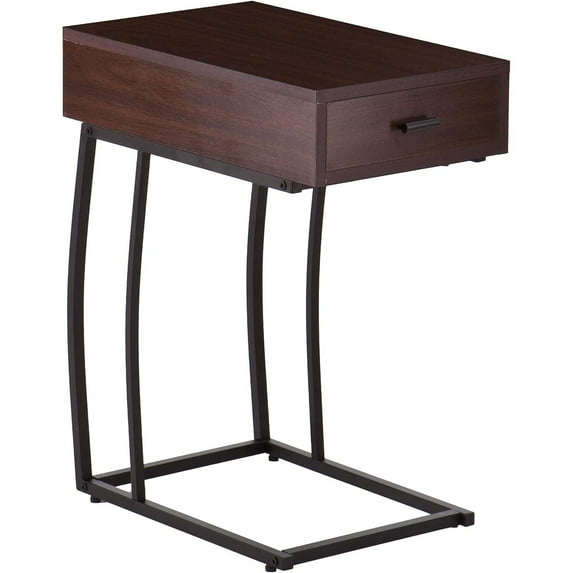Maykoosh Sophisticated Simplicity Table Made With Black Powder-Coated Metal Tube, Particle Board And Polyvinyl Chloride Veneer, 3 Mm Wire, Ui Approved Plug, Usb Port, 12" W X 19.75" X 23.25" H