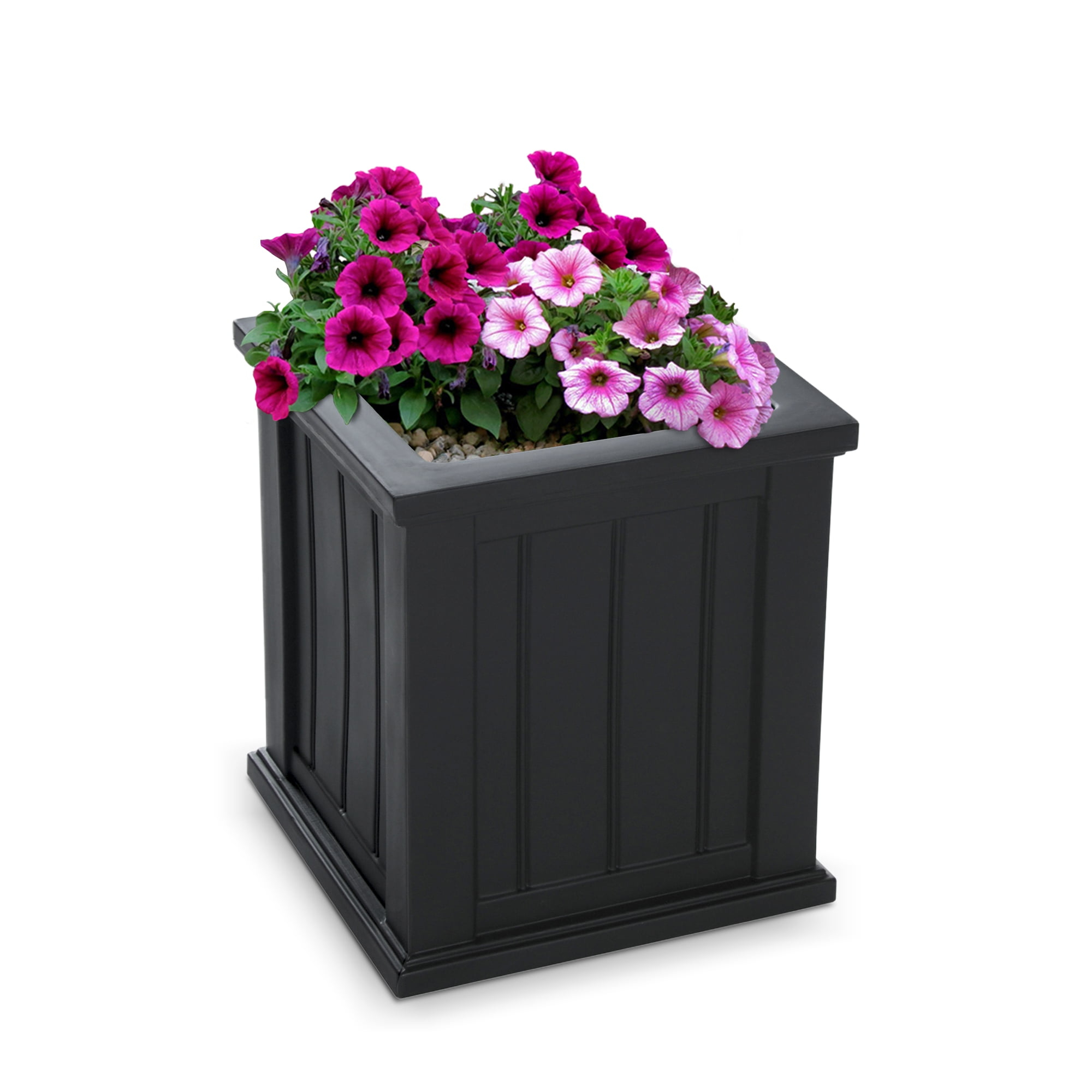 Mayne Cape Cod 16" x 16" x 18" Square Black Self-Watering Polyethylene Planter