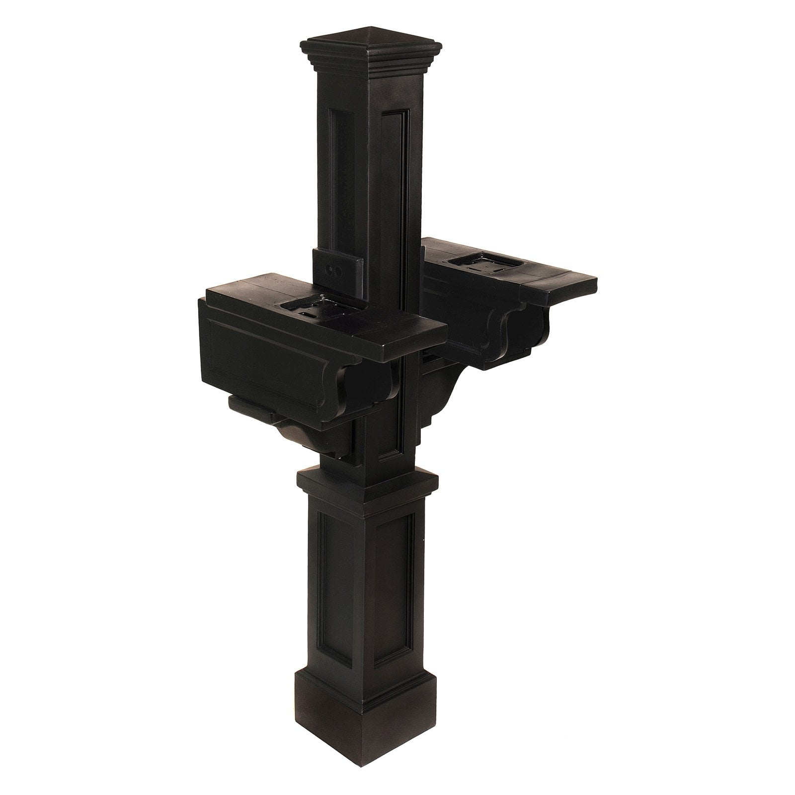 Mayne Rockport Double Arm Mail Post - Black - 18in L x 23in W x 56.5in H - Standard Post, 2x Paper Holder Arms (5811-B)