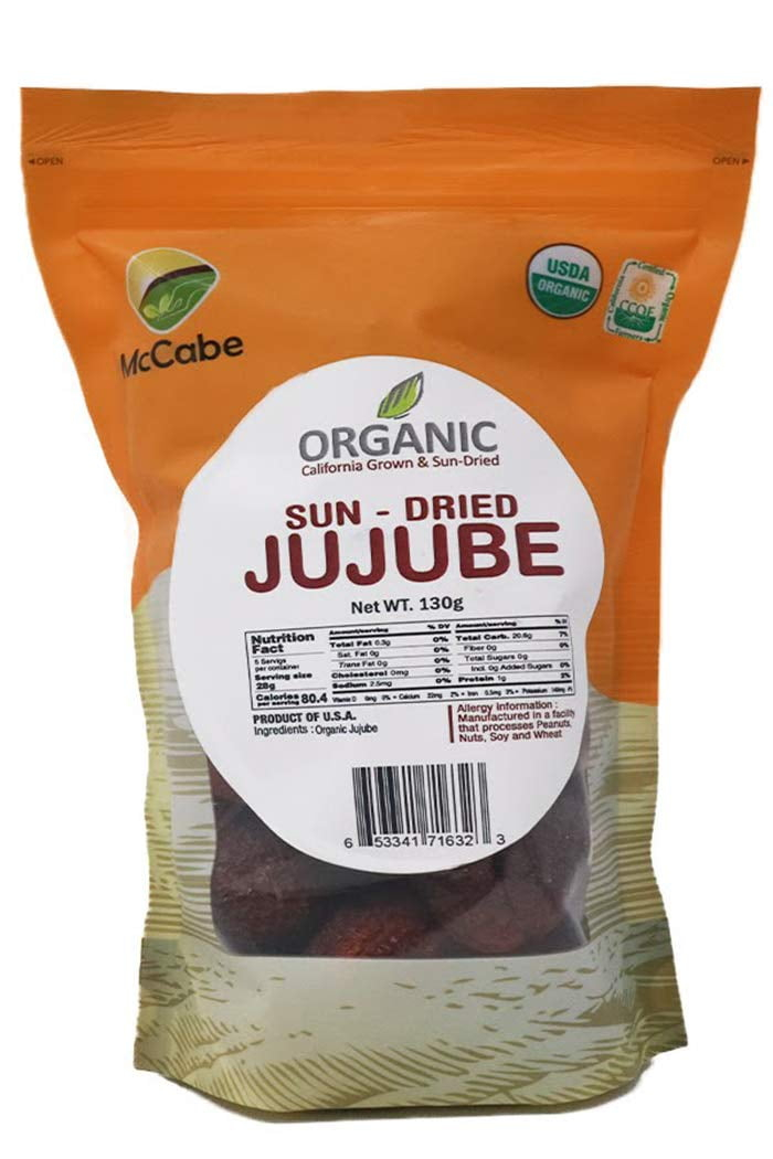 McCabe Organic Sun-Dried Jujube - Dried Jujube Fruits | Rich with Vitamin D & Minerals | USDA and CCOF Certified | Product of USA | 130g