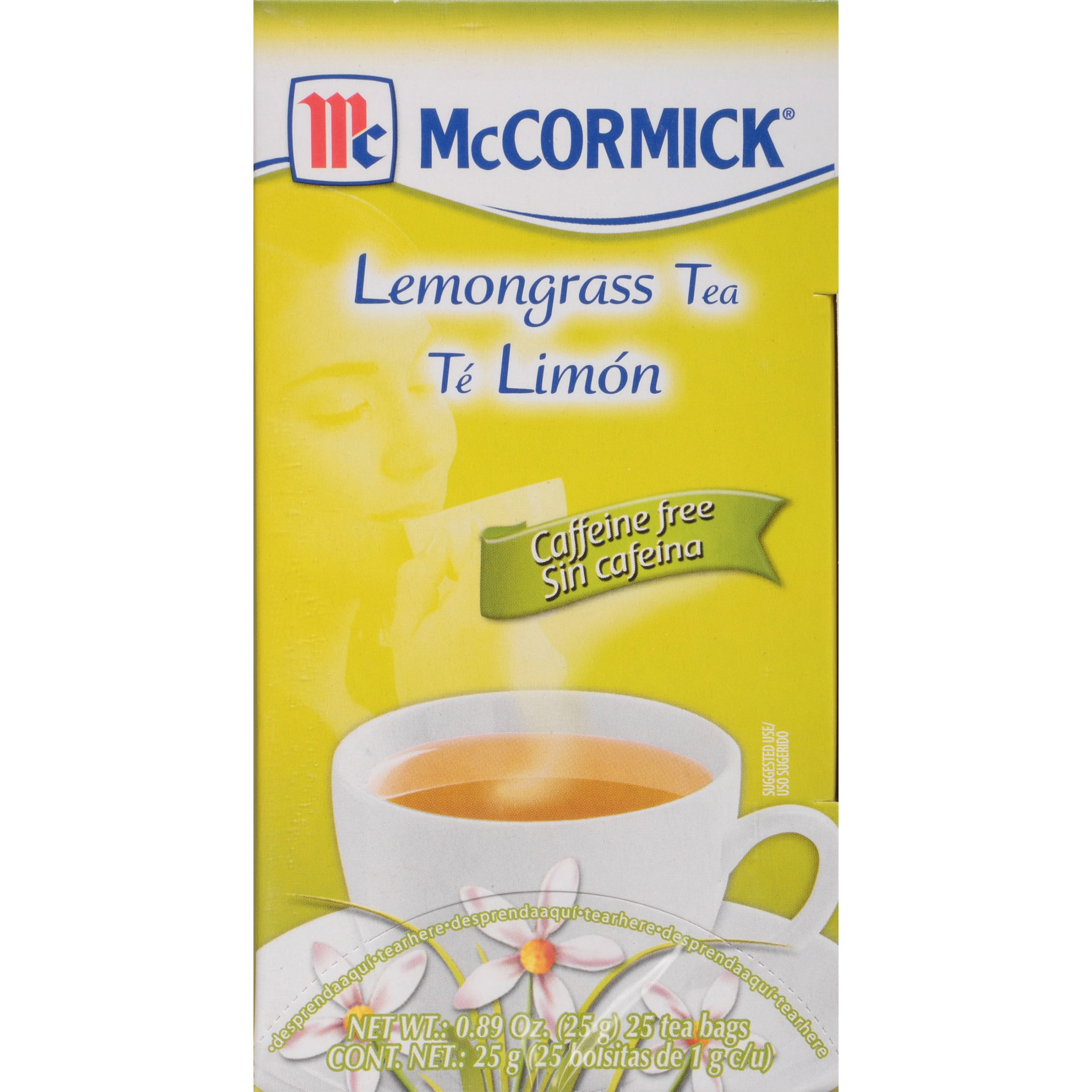 McCormick No Artificial Flavors Caffeine Free Lemongrass Tea 25 Count Box, 0.89 oz Box