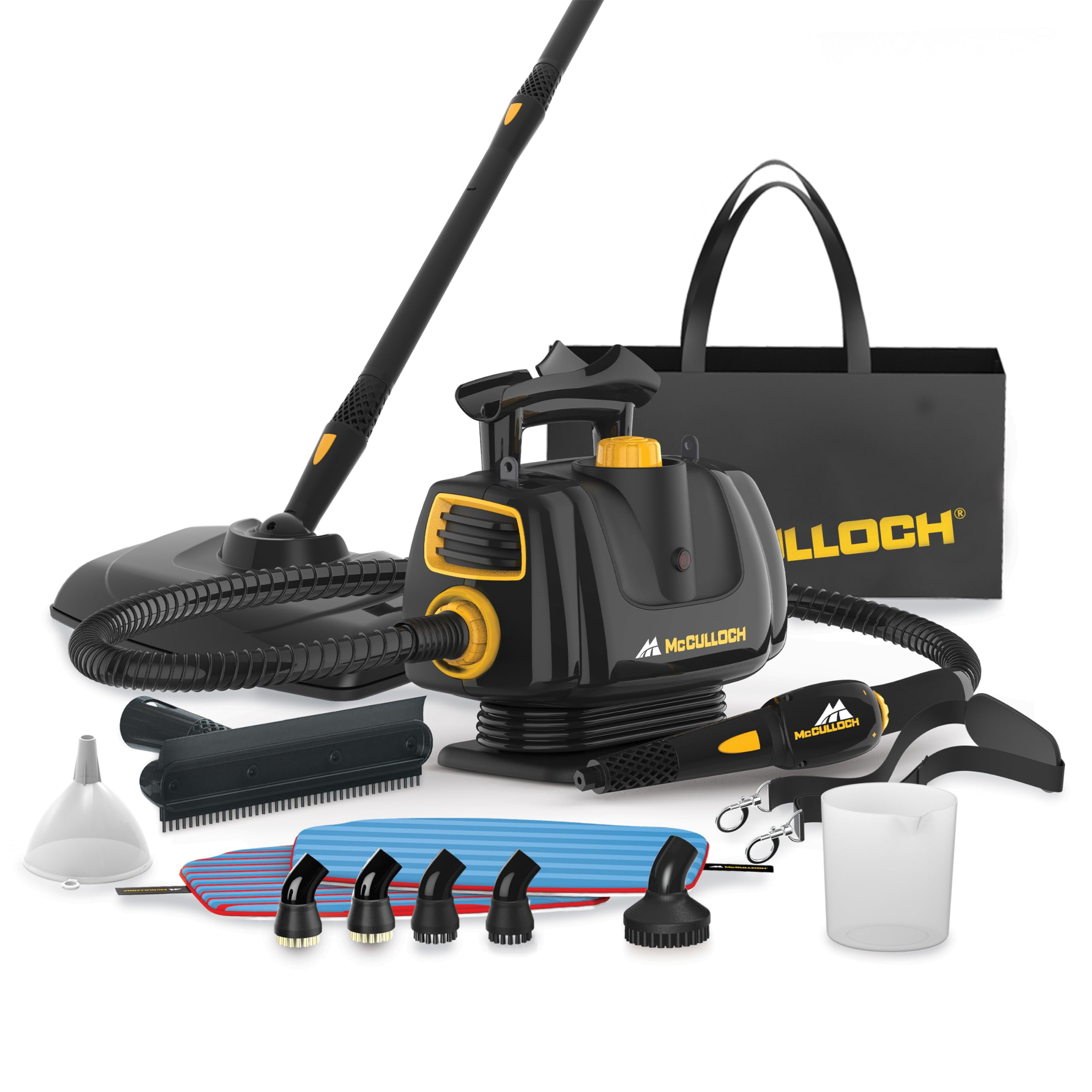 McCulloch MC1270 Portable Power Steam Cleaner, 30 Minute Runtime, 16 Accessories: Mop Head, Brushes, & More - Built for Home, Tile, Grout, Carpet, Furniture, Car Detailing & Commercial Deep Cleaning
