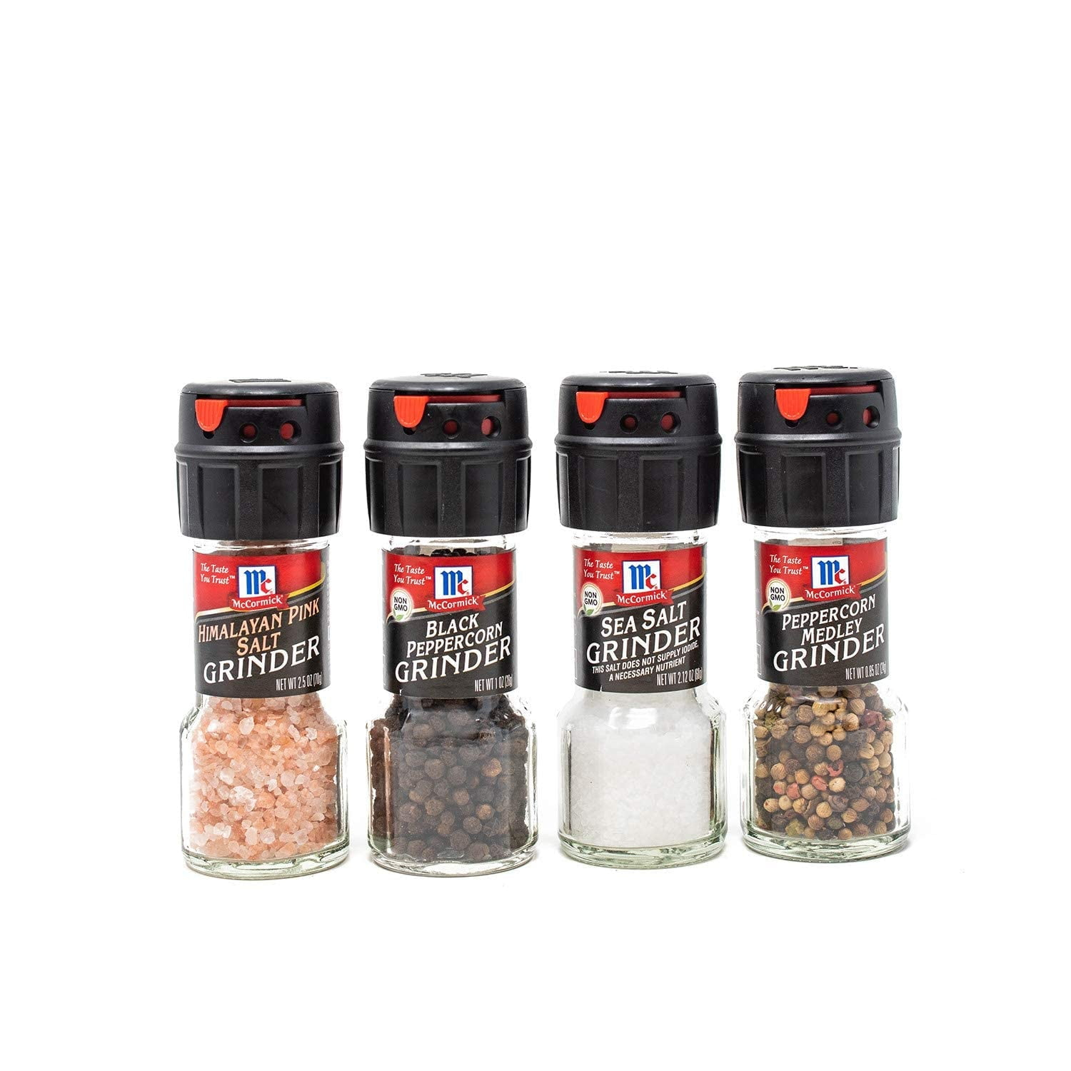 Mccormick Salt & Pepper Grinder Variety Pack (Himalayan Pink Salt, Sea Salt, Black Peppercorn, Peppercorn Medley), 0.05 Lb
