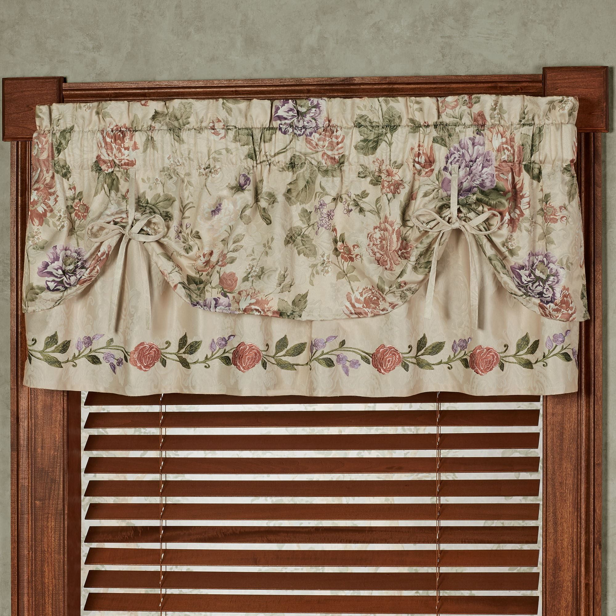 Meadow Collection - Floral Tie-up Valance - Champagne - Victorian Style - Luxurious Window Valances for Bedroom Valance Tie Up 60 x 18 Inches