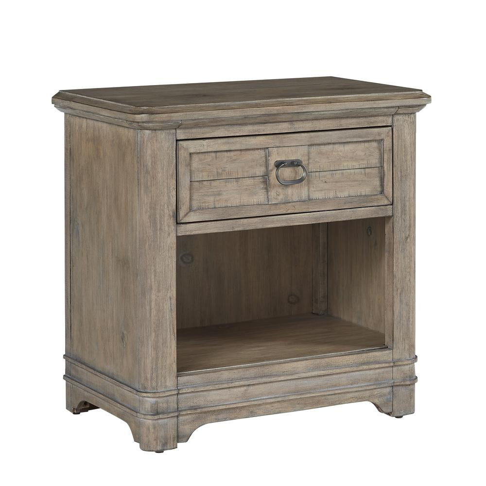 Meadowbrook Beige Antique Sand Wood One Drawer Farmhouse Nightstand
