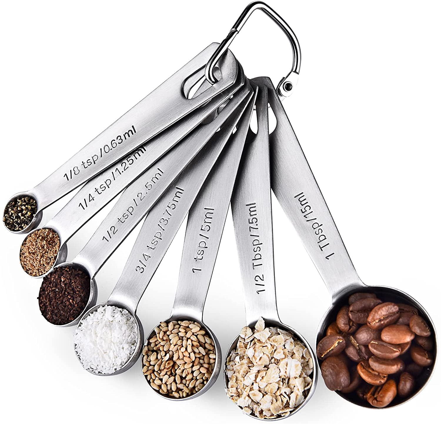 Measuring Spoons: U-Taste 18/8 Stainless Steel Measuring Spoons Set of 7 Piece: 1/8 tsp, 1/4 tsp, 1/2 tsp, 3/4 tsp, 1 tsp, 1/2 tbsp & 1 tbsp Dry and Liquid Ingredients