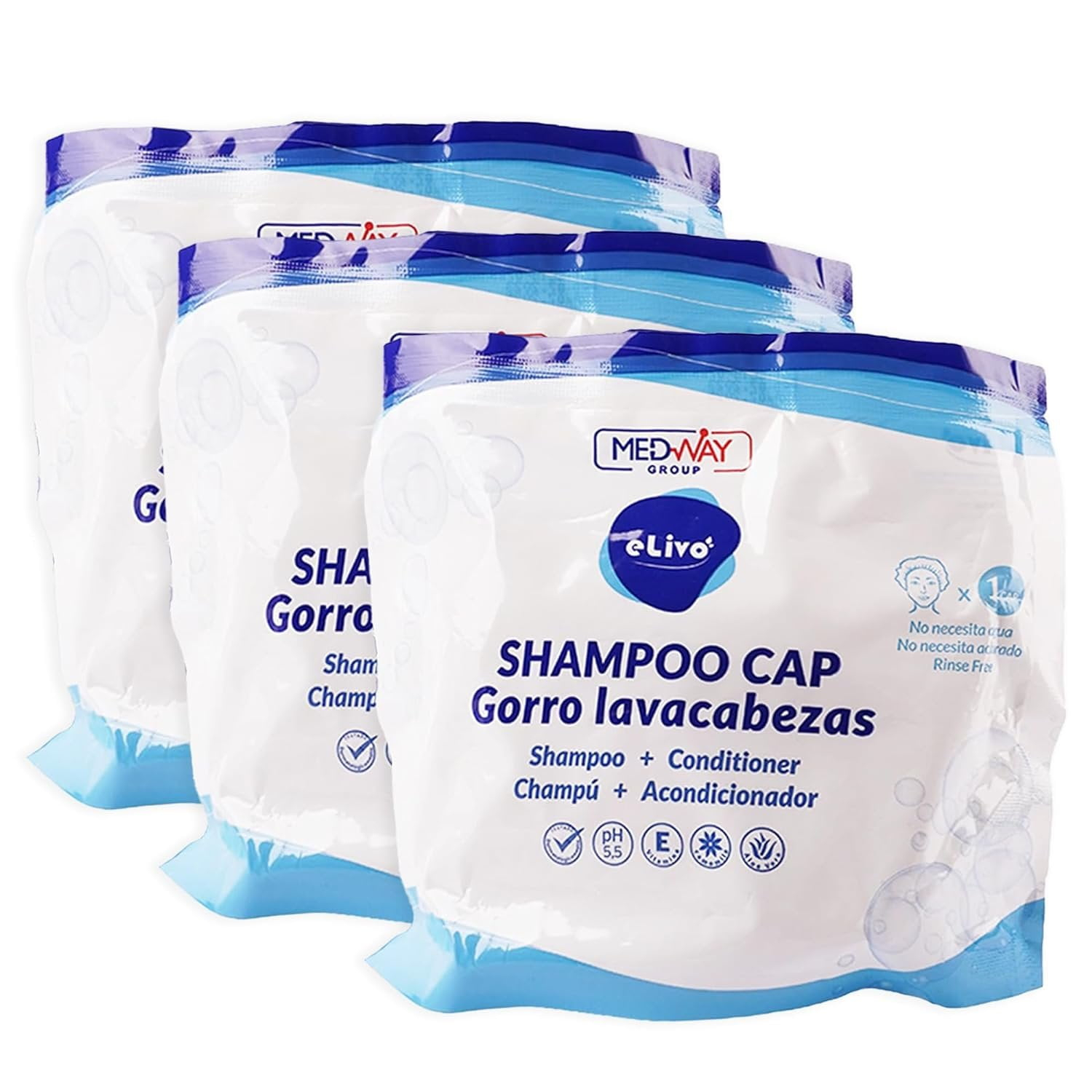 MedVance No Rinse Shampoo Cap  Rinse Free Shower Cap that Shampoos & Conditions  PH Balanced & Hypoallergenic Waterless Hair Wash  3 Pack