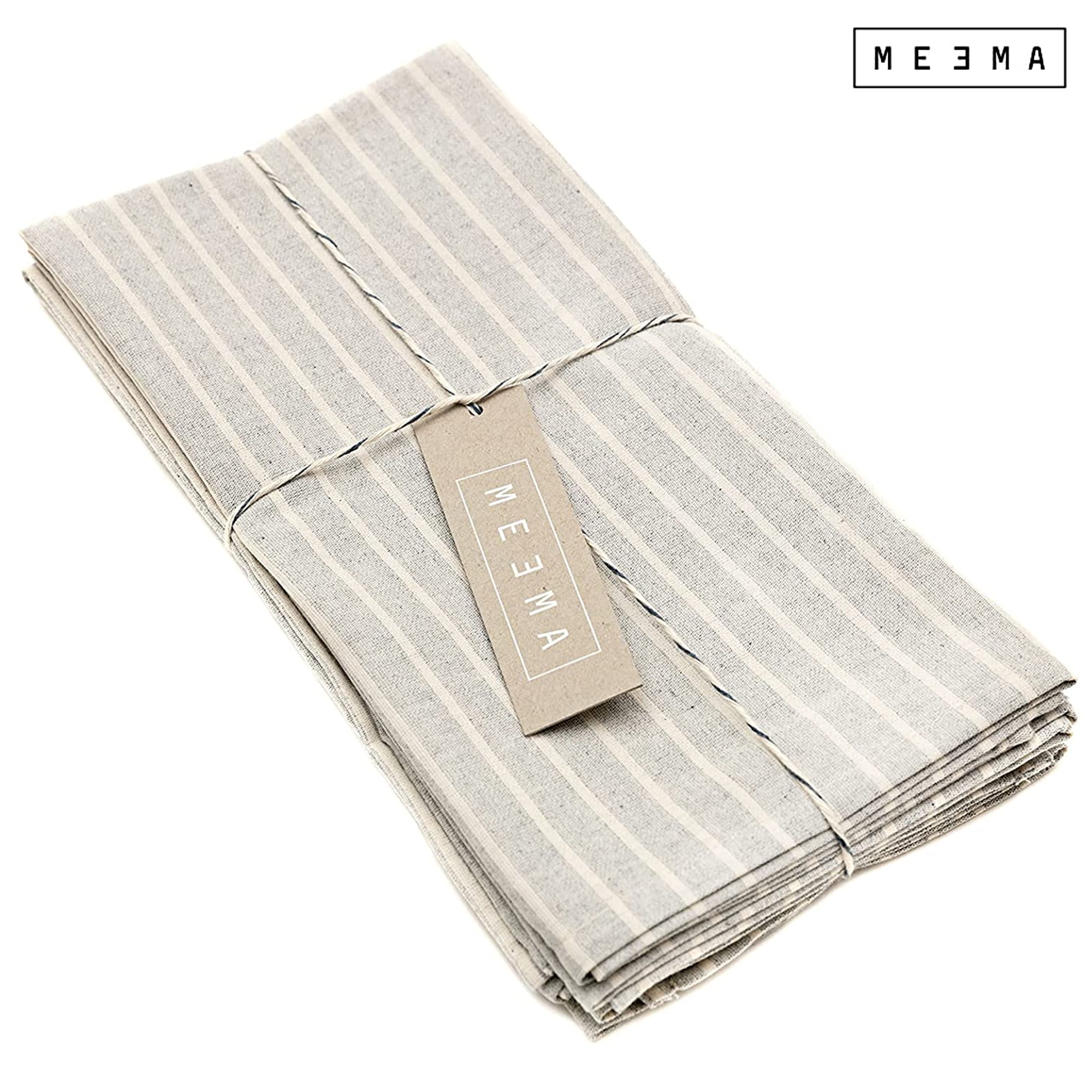 Meema Cloth Napkins Set of 4 Cotton, Striped Grey, Dinner Linen Christmas Napkins Washable- Table Christmas Gifts