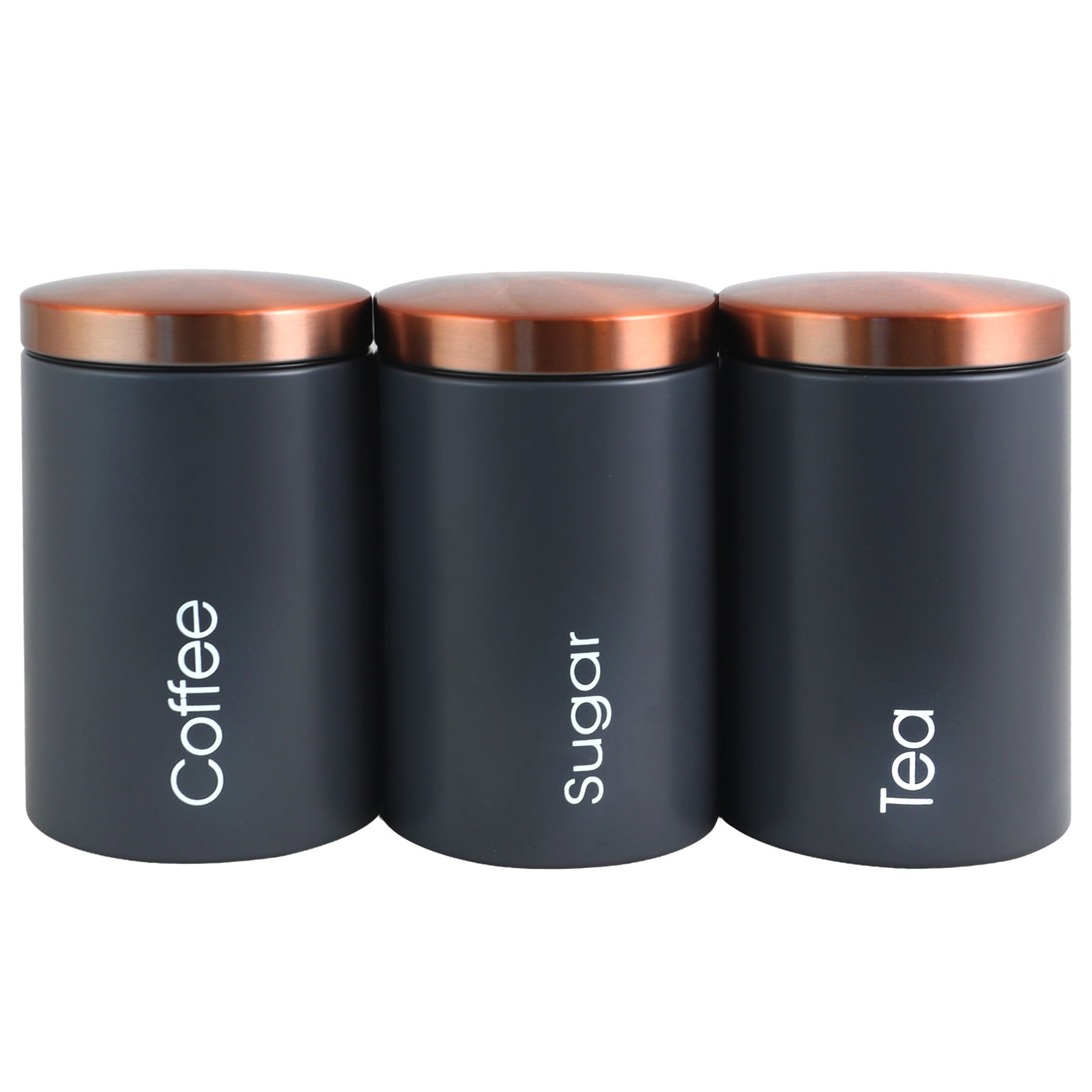 MegaChef Essential Kitchen Storage 3 Piece Sugar, Coffee and Tea Canister Set in Matte Gray