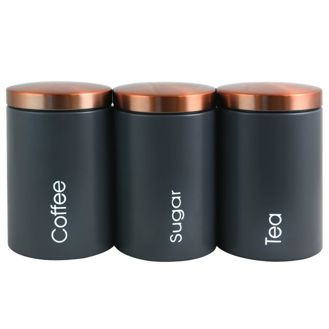 MegaChef Essential Kitchen Storage 3 Piece Sugar, Coffee and Tea Canister Set in Matte Gray