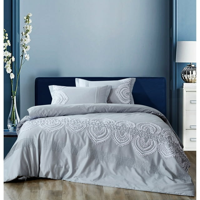 Melange Home Broderie ensemble housse de couette Collection Gray Emb Duvet Set Full - Queen