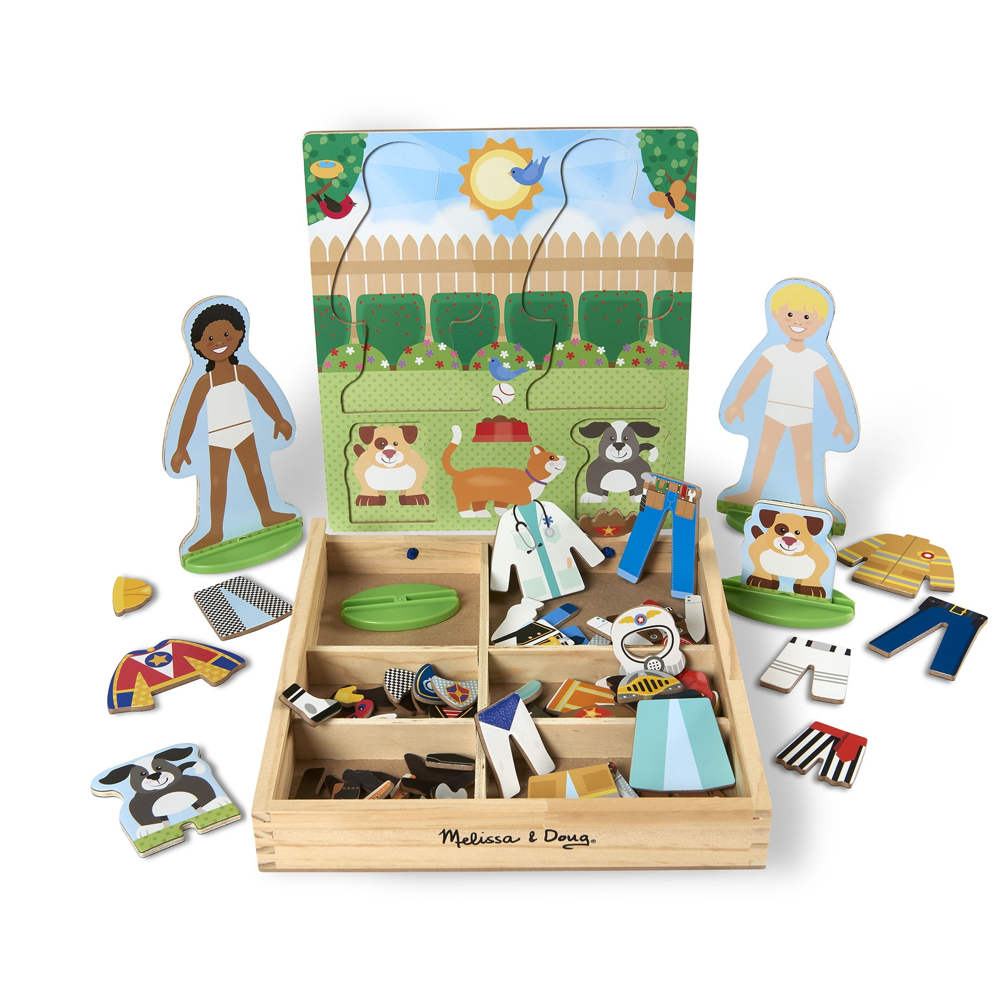 Melissa & Doug Occupations Magnetic Dress-Up Wooden Dolls Pretend Play Set (82 pcs)