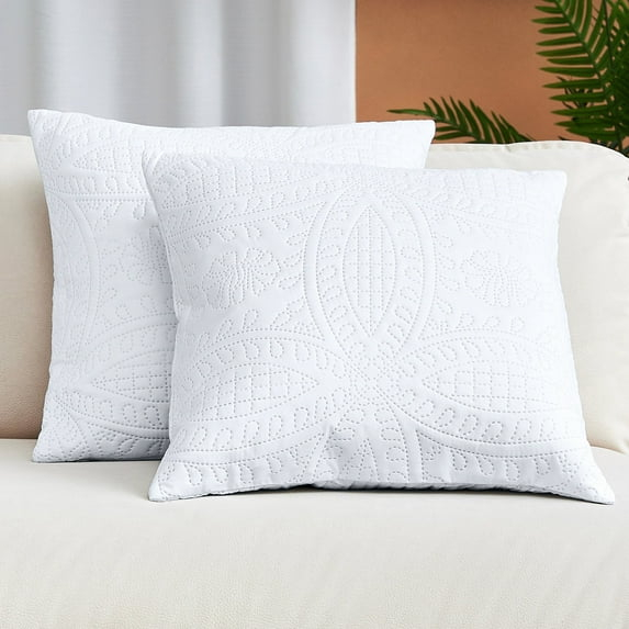 Mellanni Decorative Throw Pillow Covers with Pinsonic Quilt Stitching, 16x16, White, 2 Count
