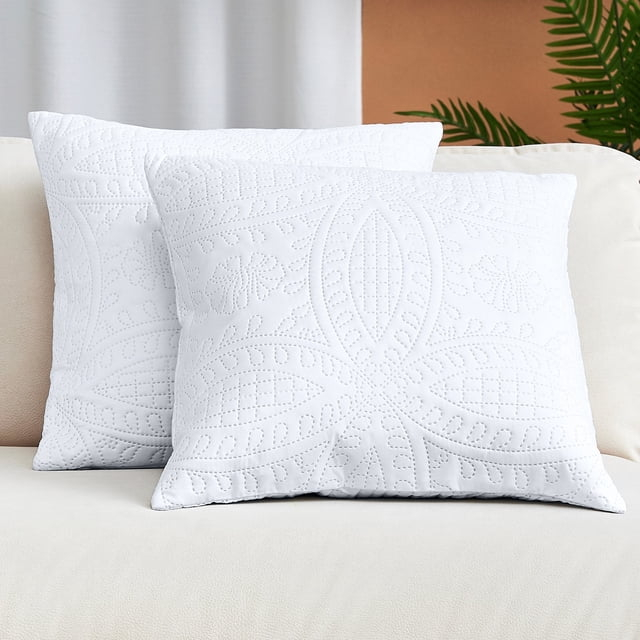 Mellanni Decorative Throw Pillow Covers with Pinsonic Quilt Stitching, 16x16, White, 2 Count