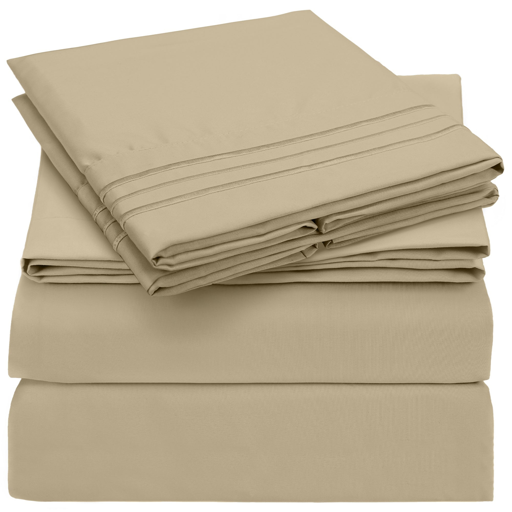 Mellanni Sheet Set Hotel Luxury Brushed Microfiber, Deep Pocket Sheet, 4 Piece Full Beige