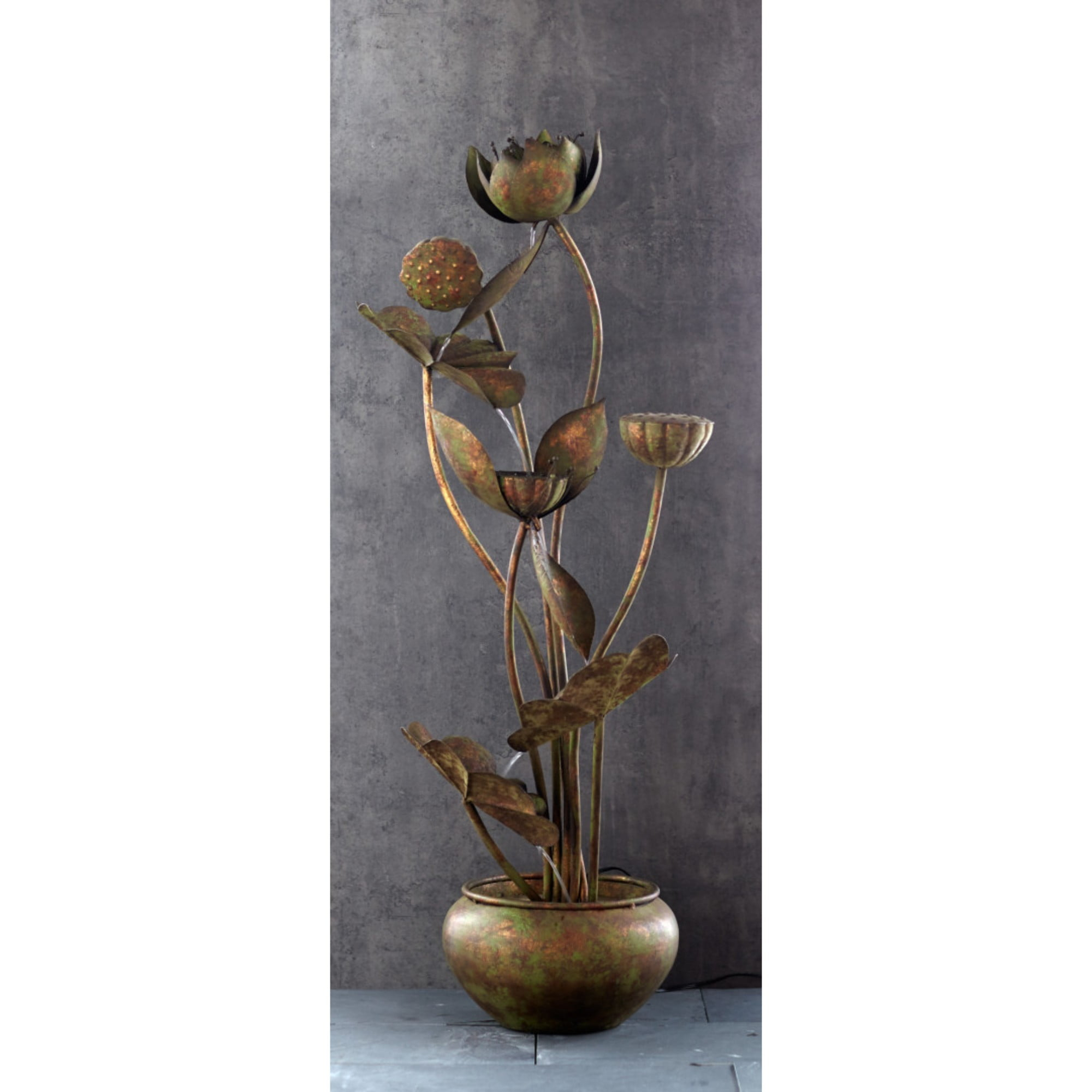 Melrose 48” Rustic Bronze Colored Indoor Cascading Flower and Leaf Water Fountain