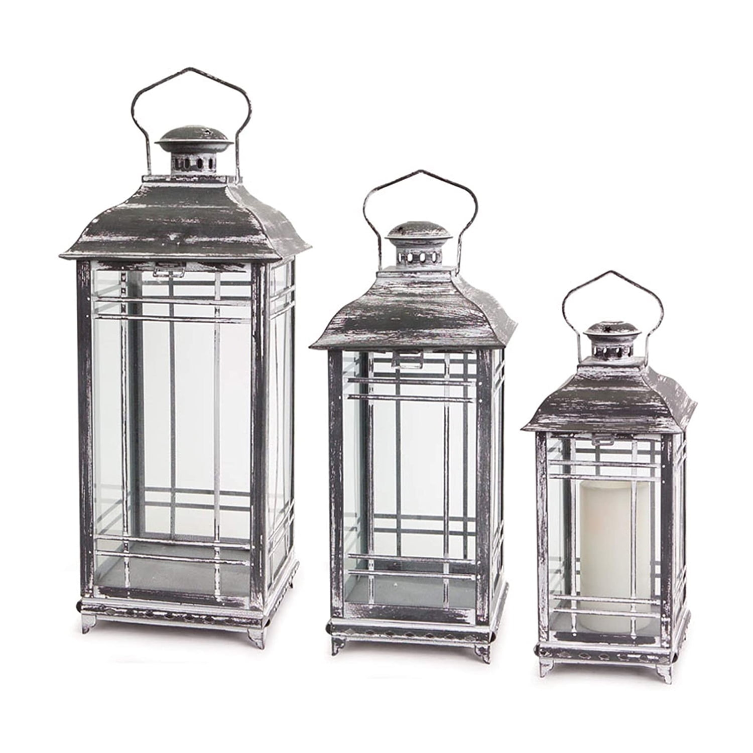 Melrose Grey Traditional Metal Lantern (Set of 3)