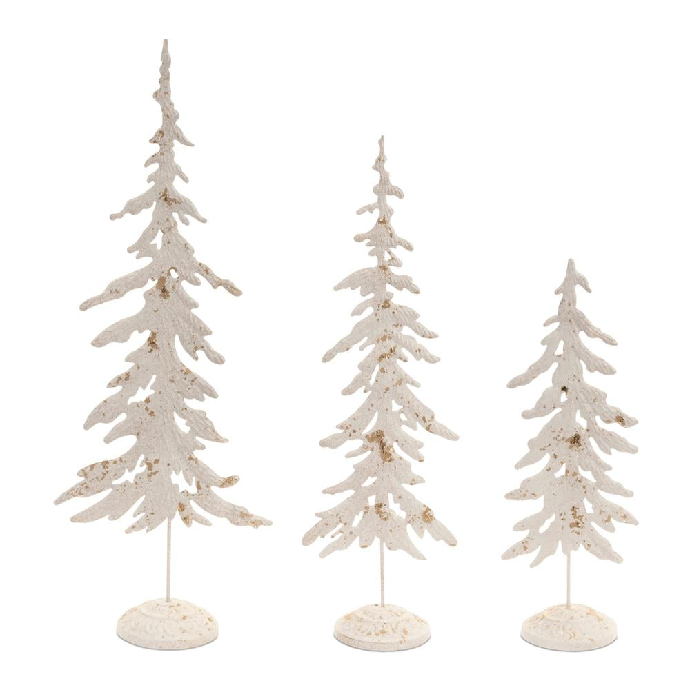 17, 22 & 29 in. Metal Tabletop Tree, White & Gold - Set of 3