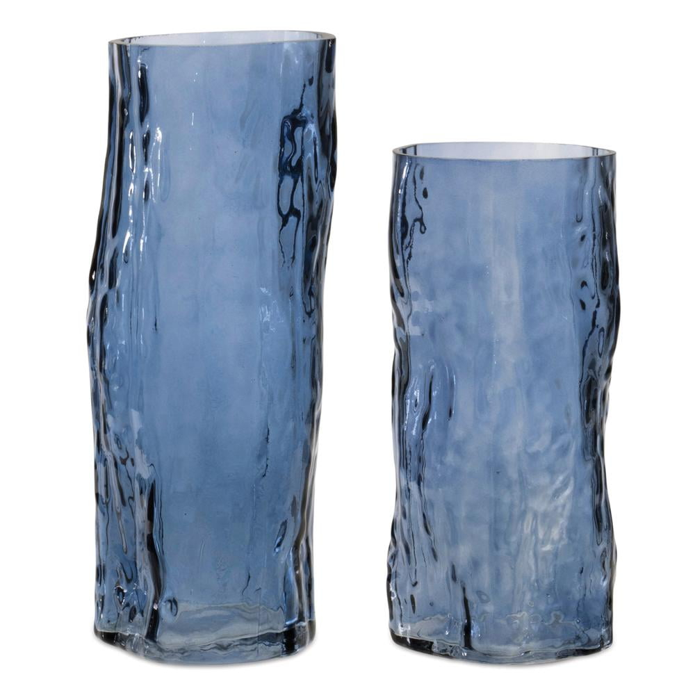 Melrose Blue Wavy Glass Vase (Set of 2)