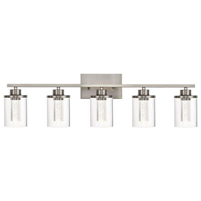 Melucee 5CCT Dimmable LED Brushed Nickel Vanity Lights 5-light, Modern Vanity Lighting Fixtures with Crystal Light Columns and Clear Glass for Bathroom Bedroom