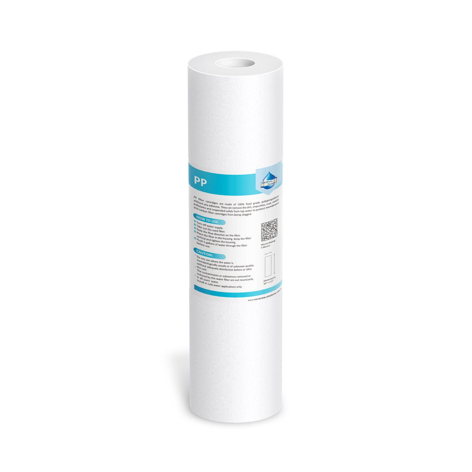Membrane Solutions 20 Micron Sediment Water Filter Replacement PP Polypropylene Cartridge 10"x 2.5" for Whole House RO Water Filtration, 1 Pack