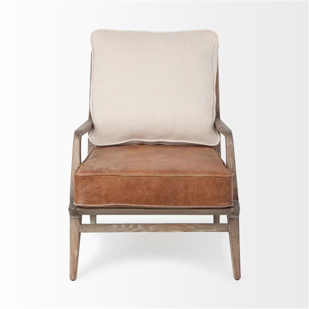 Merana Harman II Cream Fabric and Brown Leather Seat Accent Chair