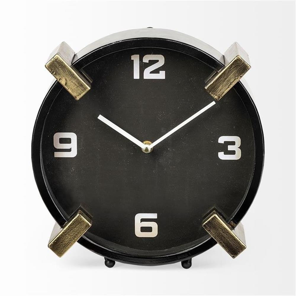 Mercana Agar Black/Gold Metal Round Table Clock