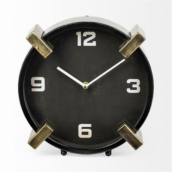 Mercana Agar Black/Gold Metal Round Table Clock
