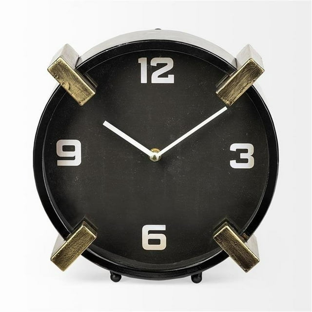 Mercana Agar Black/Gold Metal Round Table Clock
