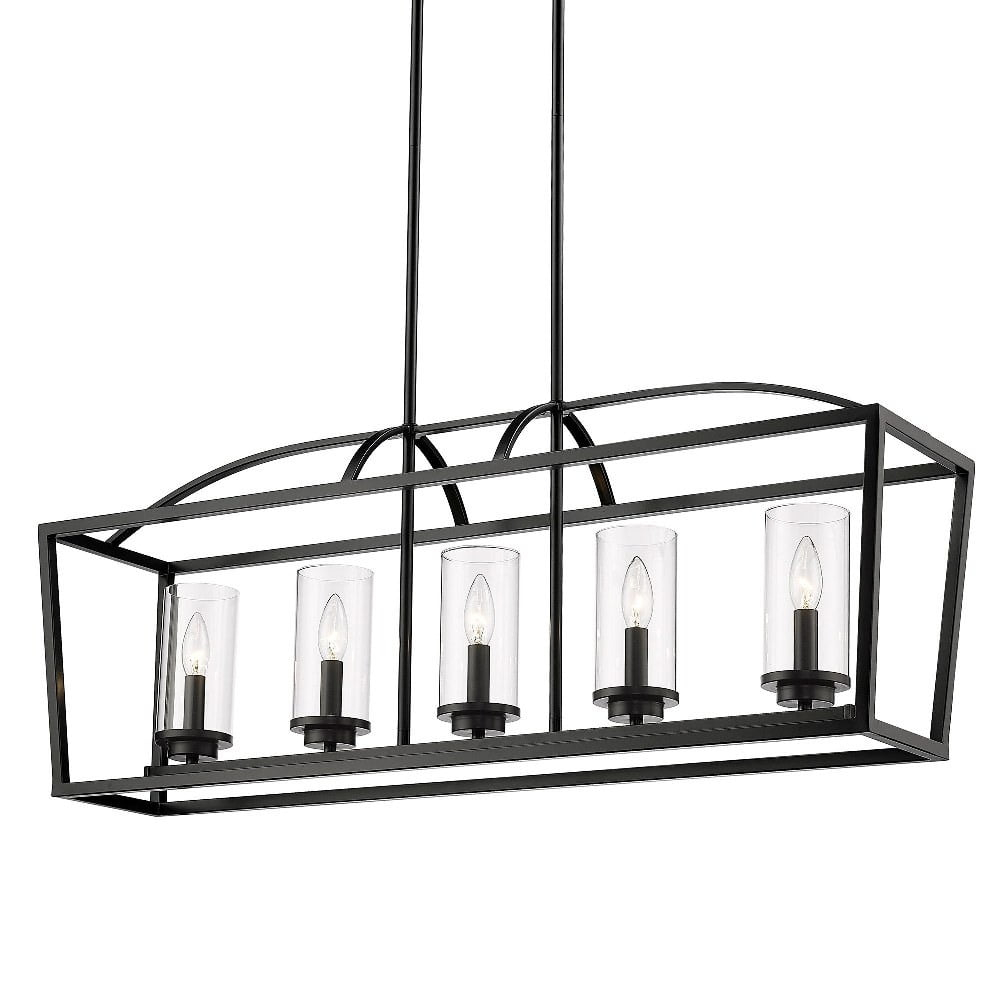 Golden Lighting Mercer 5-Light Linear Pendant in Matte Black with Clear Glass