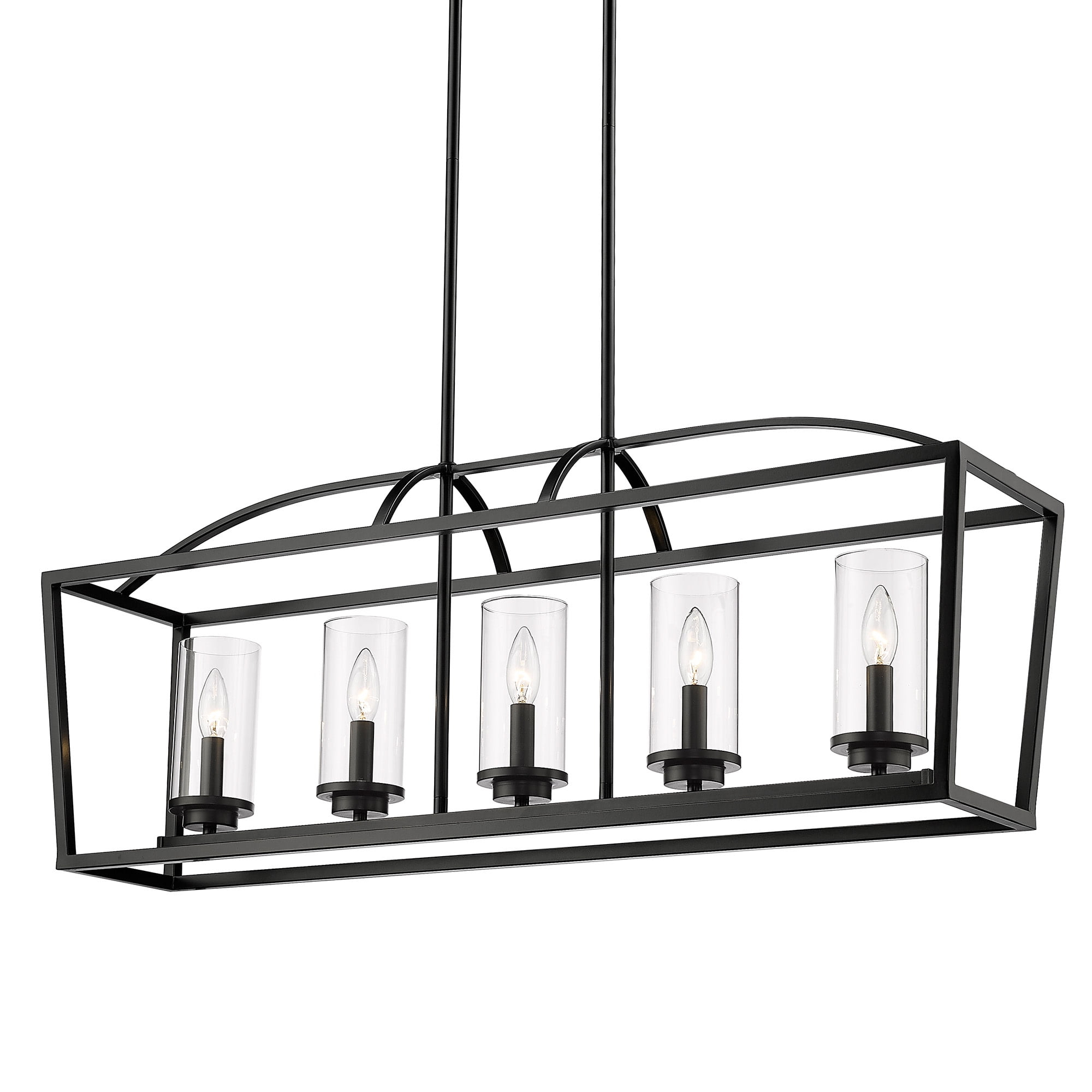 Golden Lighting Mercer 5-Light Linear Pendant in Matte Black with Clear Glass