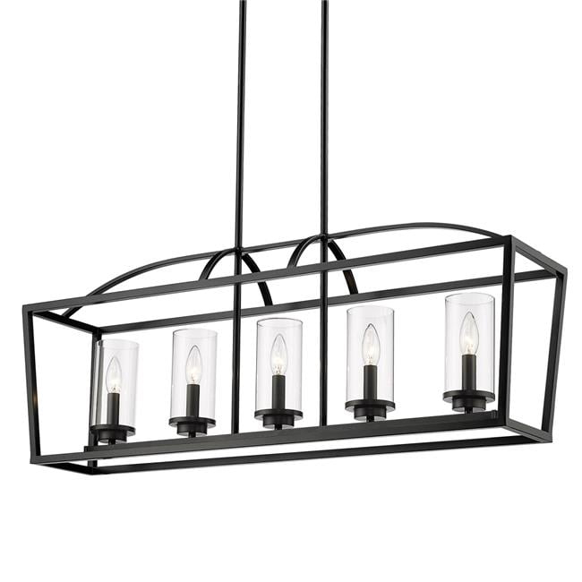 Golden Lighting Mercer 5-Light Linear Pendant in Matte Black with Clear Glass