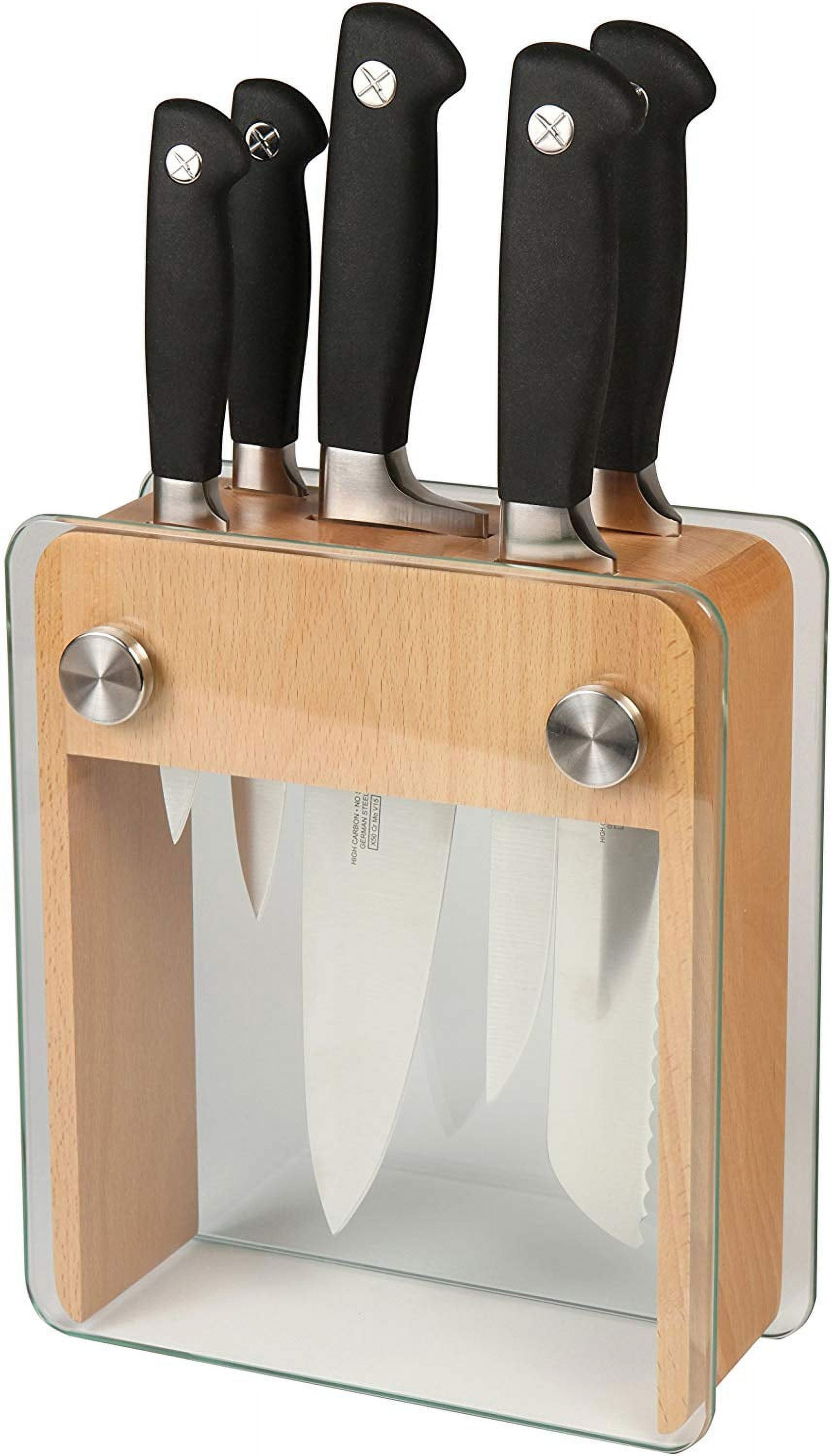 Mercer Culinary Genesis 6-Piece Knife Set with Wood and Glass Block