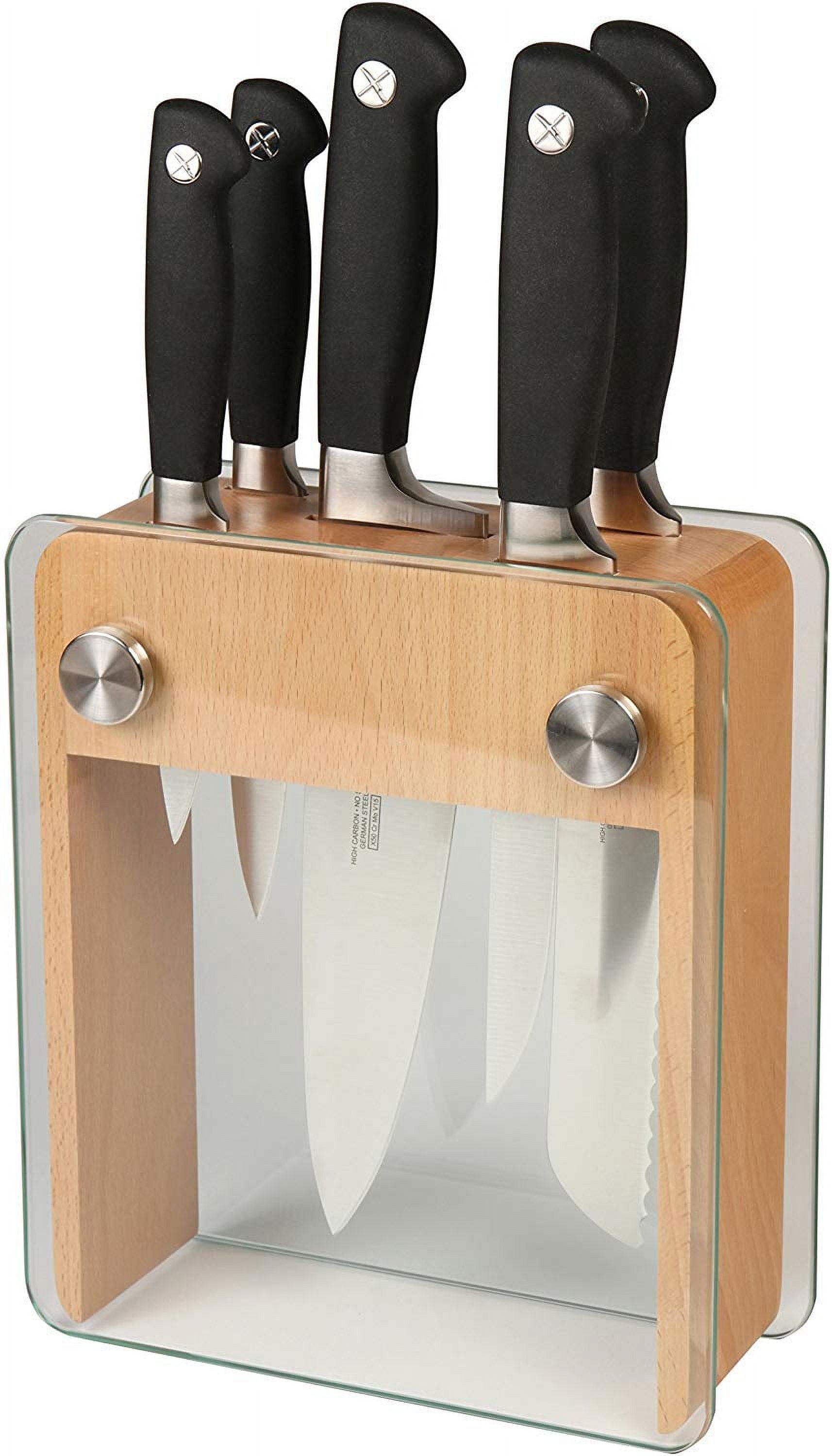 Mercer Culinary Genesis 6-Piece Knife Set with Wood and Glass Block