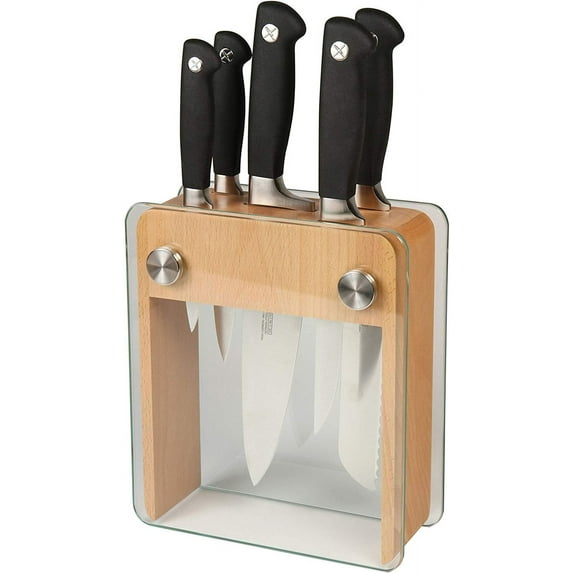 Mercer Culinary Genesis 6-Piece Knife Set with Wood and Glass Block