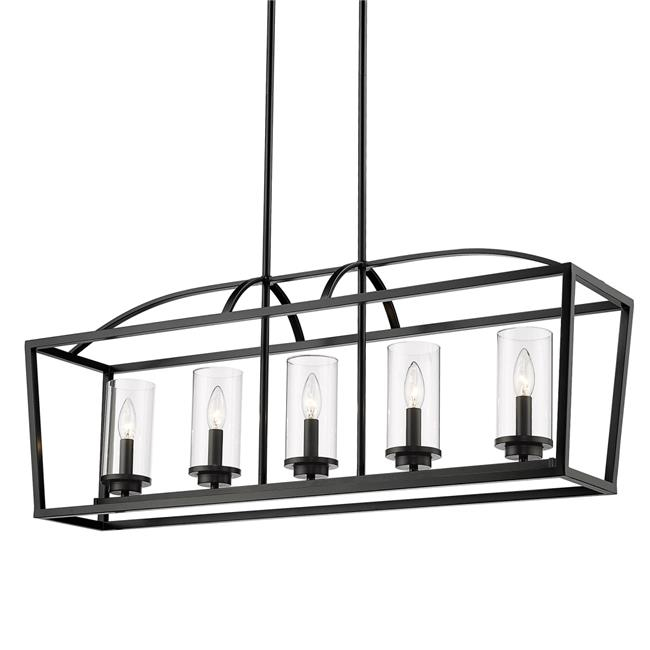 Golden Lighting Mercer 5-Light Linear Pendant in Matte Black with Clear Glass