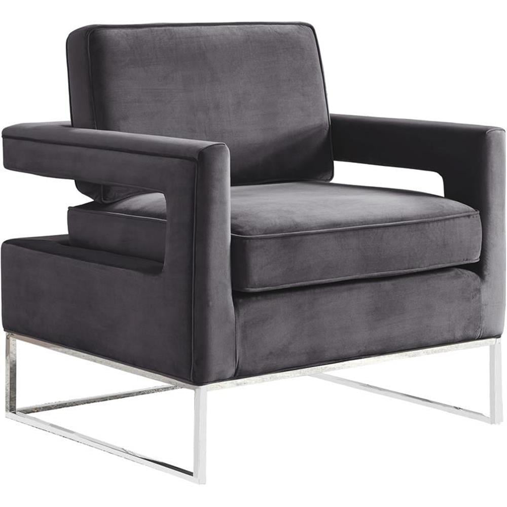 Meridian Furniture 19"H Velvet Accent Chair in Gray and Chrome