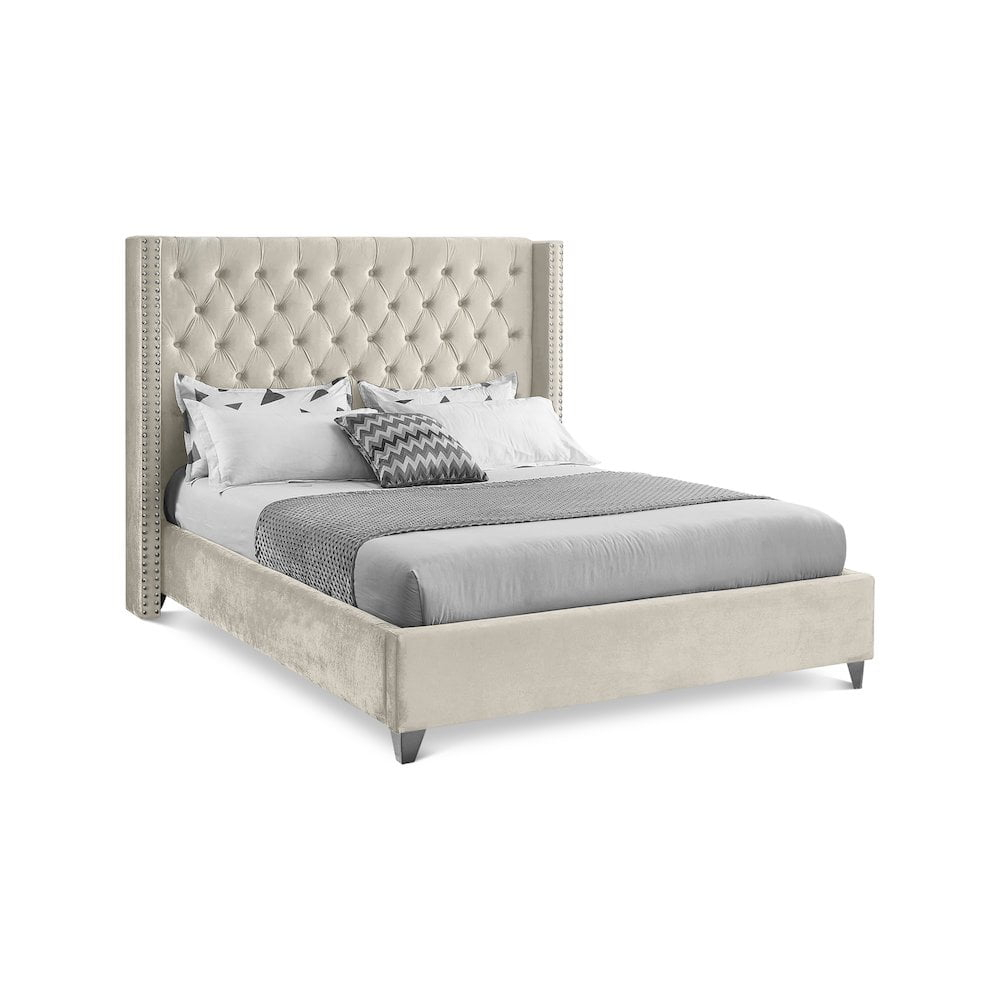 Meridian Furniture Aiden Queen Bed - Cream Velvet, Contemporary